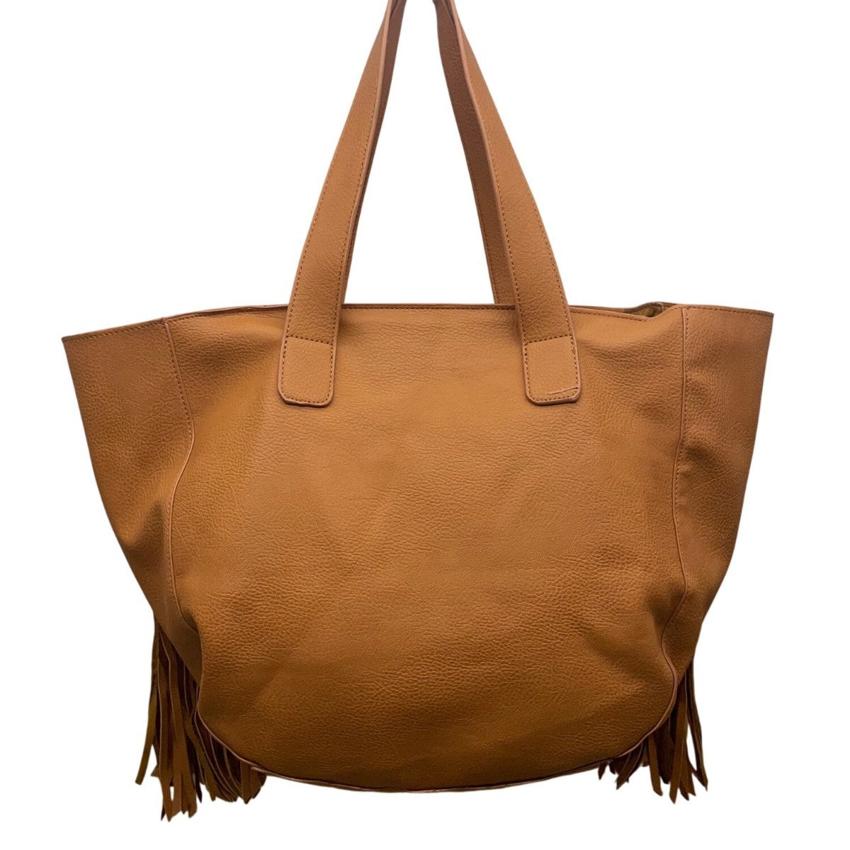 Expressions NYC Women’s Camel Brown Faux Leather Double Handle Fringe Tote Bag
