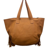 Expressions NYC Women’s Camel Brown Faux Leather Double Handle Fringe Tote Bag