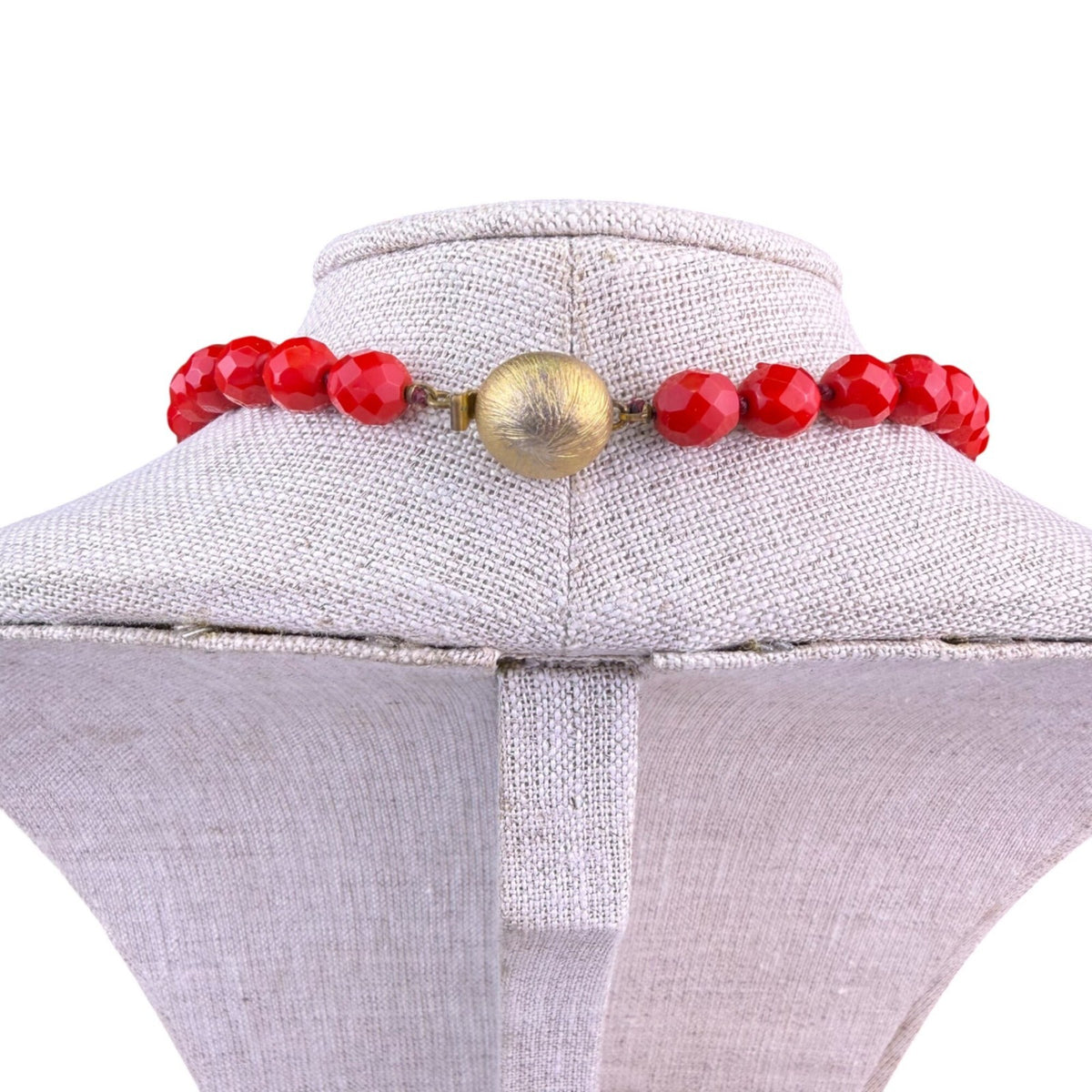 Les Bernard Womens Red Glass Bead Necklace Vintage Faceted Jewelry