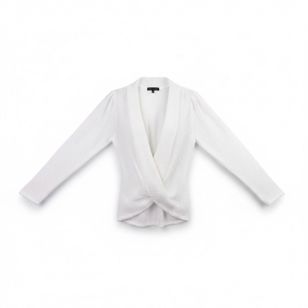 Gibsonlook Womens White Knit Long Sleeve Drape Front Top Size M