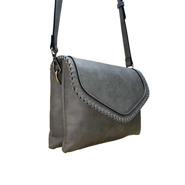 Jen & Co Women’s Gray Faux Leather With Adjustable Strap Crossbody Bag