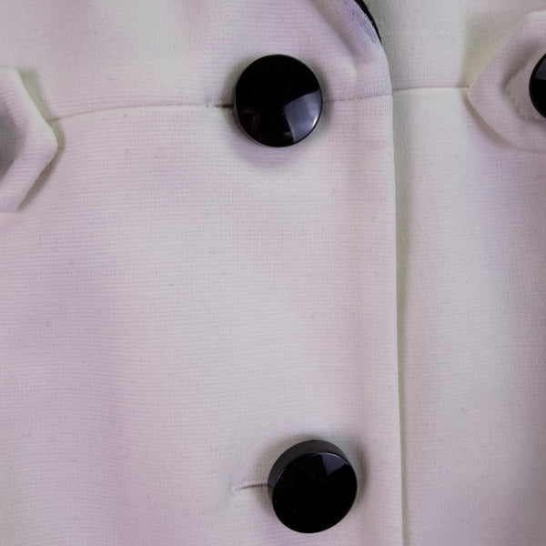 Julian Taylor Womens White Long Jacket With Black Trim Button Front  Size 14