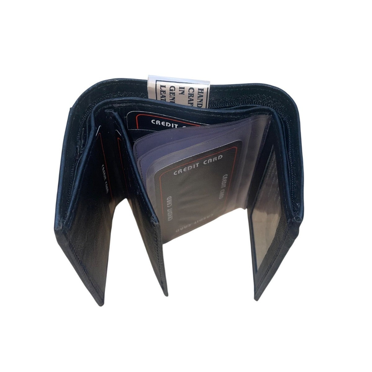 Genuine Leather Men’s Black Tri-Fold Wallet Multi-Window Pass Case Card Pockets