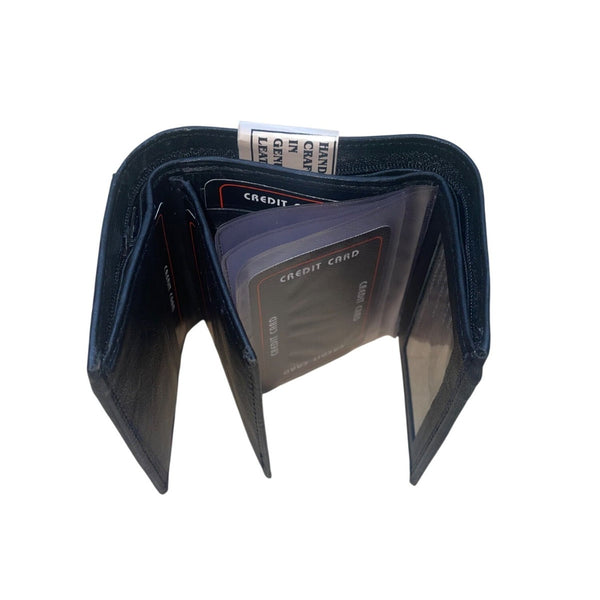 Genuine Leather Men’s Black Tri-Fold Wallet Multi-Window Pass Case Card Pockets