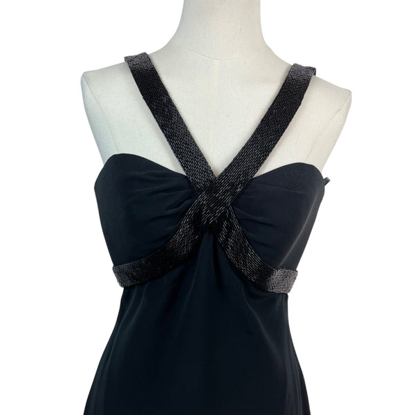 Black Cocktail Dress With Beaded Straps & Back Zipper Size 4