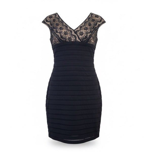 Adrianna Papell Womens Black Cotton\ Lace Overlay Cocktail Dress Size 12