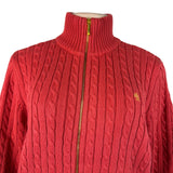 Lauren Ralph Lauren Womens Red Cable Knit Full Zip Sweater With Pockets