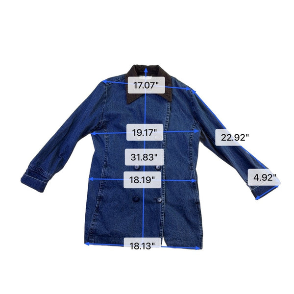 Dressbarn Womens Blue Denim Double-Breasted Jacket With Contrast Collar 