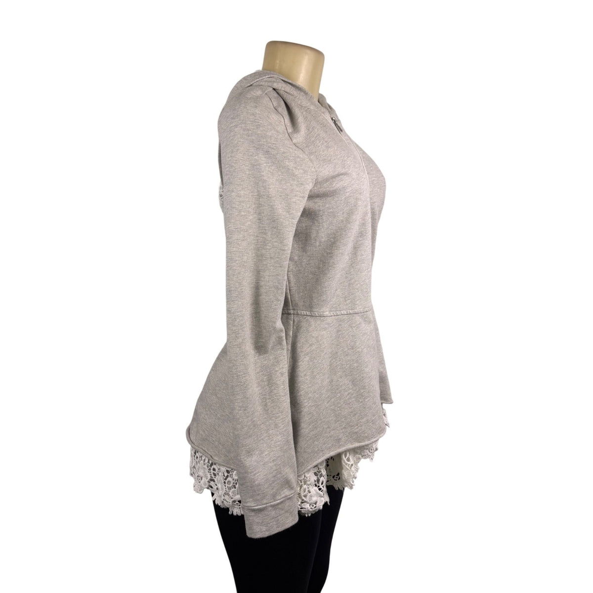 LoveAndliberTy Womens Gray Cotton/Spandex Lace Trim Hooded Zip-Up Sweater Size S