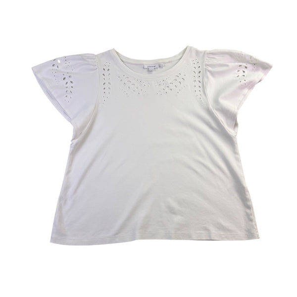 Chicos Womens White Cotton Eyelet Flutter Sleeve Blouse Size 1 US M