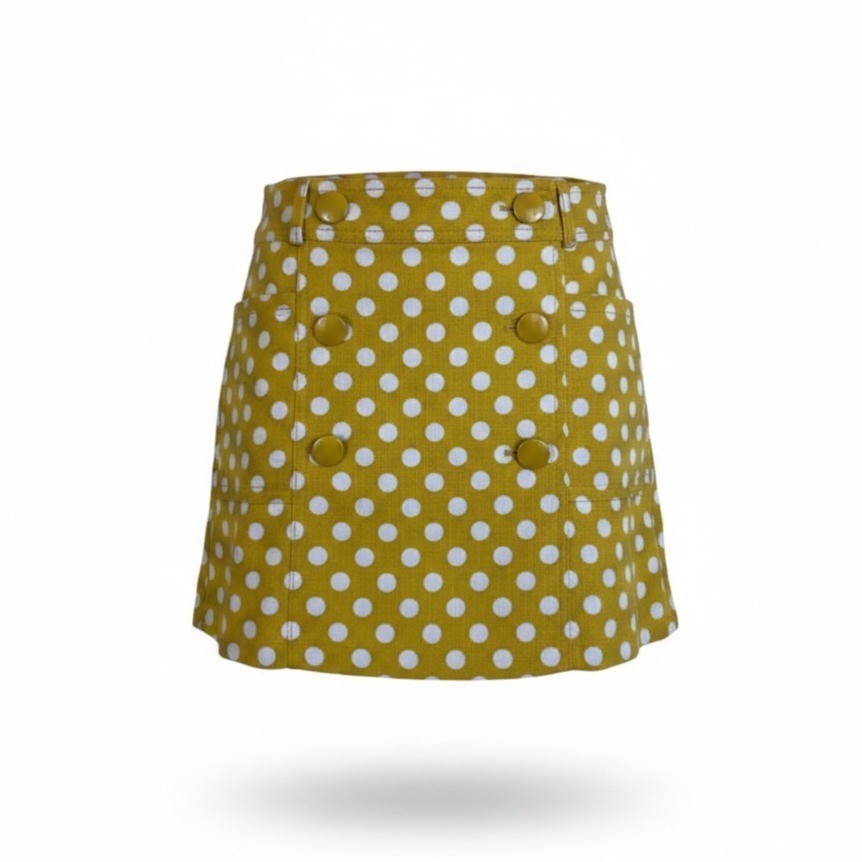 J.Crew Womens Yellow & White Polka Dot 100% Cotton Button Mini Skirt Size 0