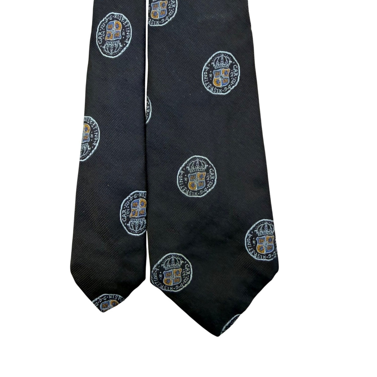 Saint Laurent Mens Black Silk Printed Tie All-Over Emblem Design Formal Acc
