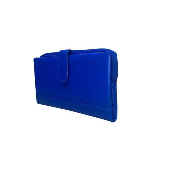 ili New York Women’s Cobalt Blue Genuine Leather Zip Closure RFID Wallet