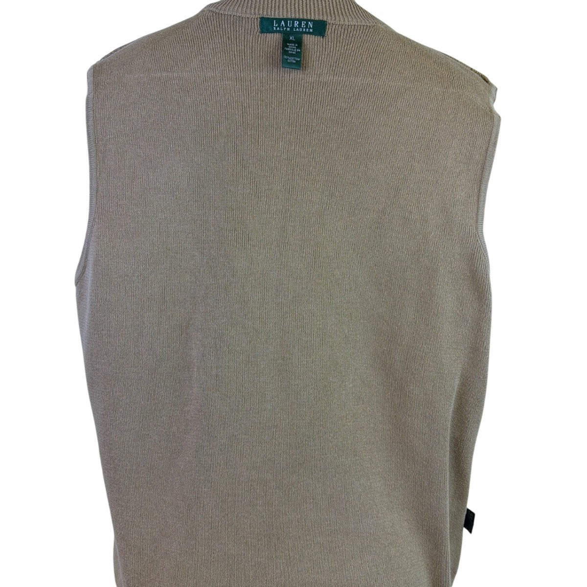 Lauren Ralph Lauren Womens Beige Sleeveless Vest With Faux Leather Trim Size XL