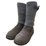 UGG Women’s Gray Knit Cuff & Suede Strap Detail Classic Pull-On Boots Size 8