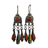 Vintage Kabyle Tribal Silver Dangle Earrings Orange Glass & Enamel