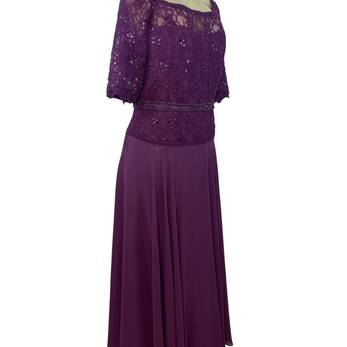 MGNY Women’s Magenta Lace & Chiffon Evening Gown With Sequins Size 16
