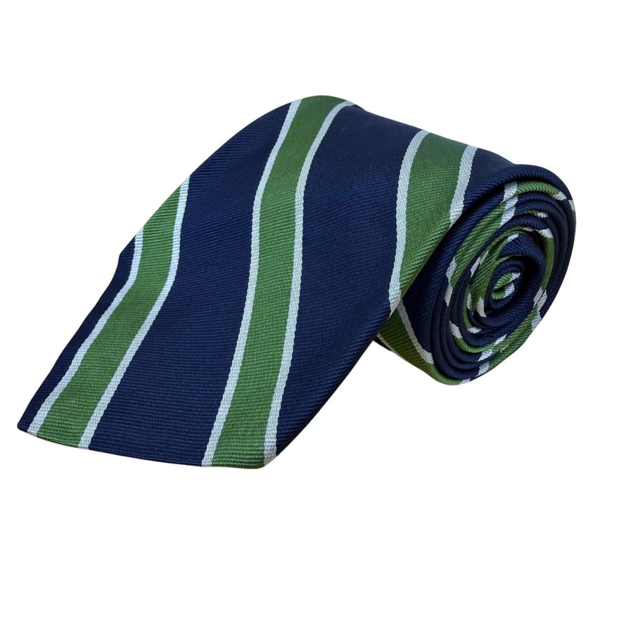Vintage Brooks Brothers Navy & Green All Silk Striped Necktie Classic Design
