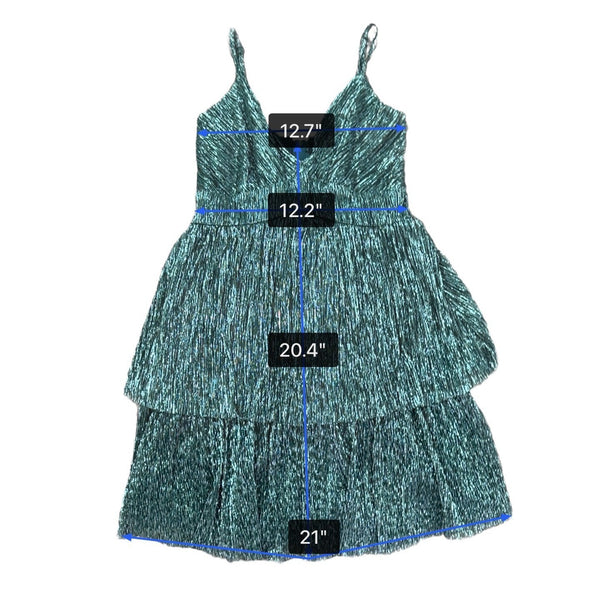 Trixxi Womens Green Metallic Layered Fit & Flare Mini Dress Sz S