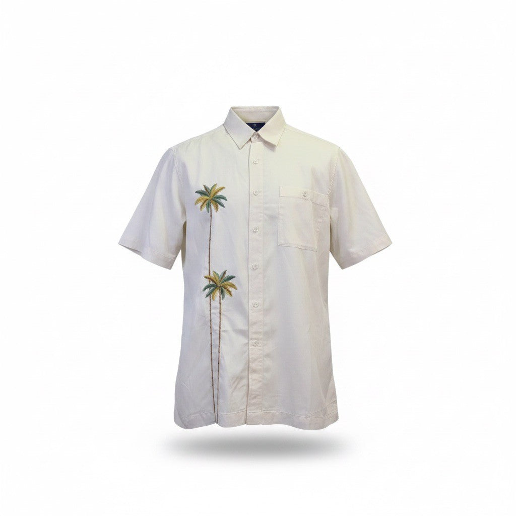 Weekender Mens White Embroidered Palm Tree Short Sleeve Shirt Size M