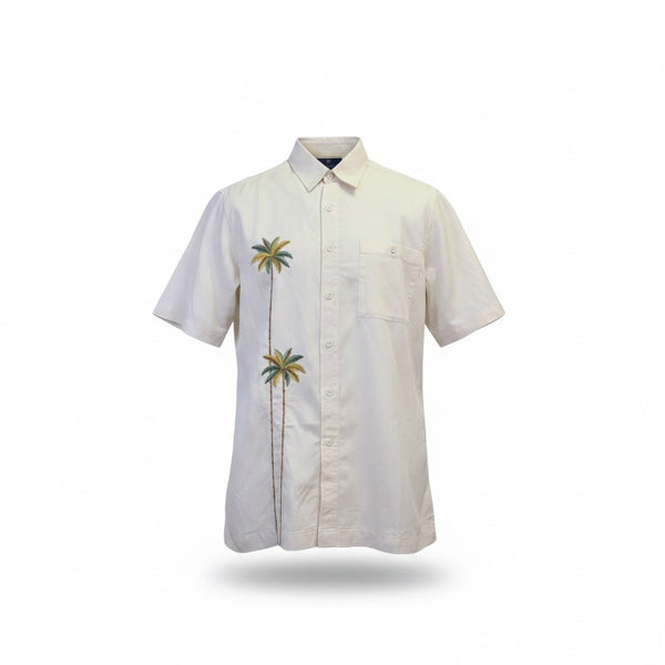 Weekender Mens White Embroidered Palm Tree Short Sleeve Shirt Size M