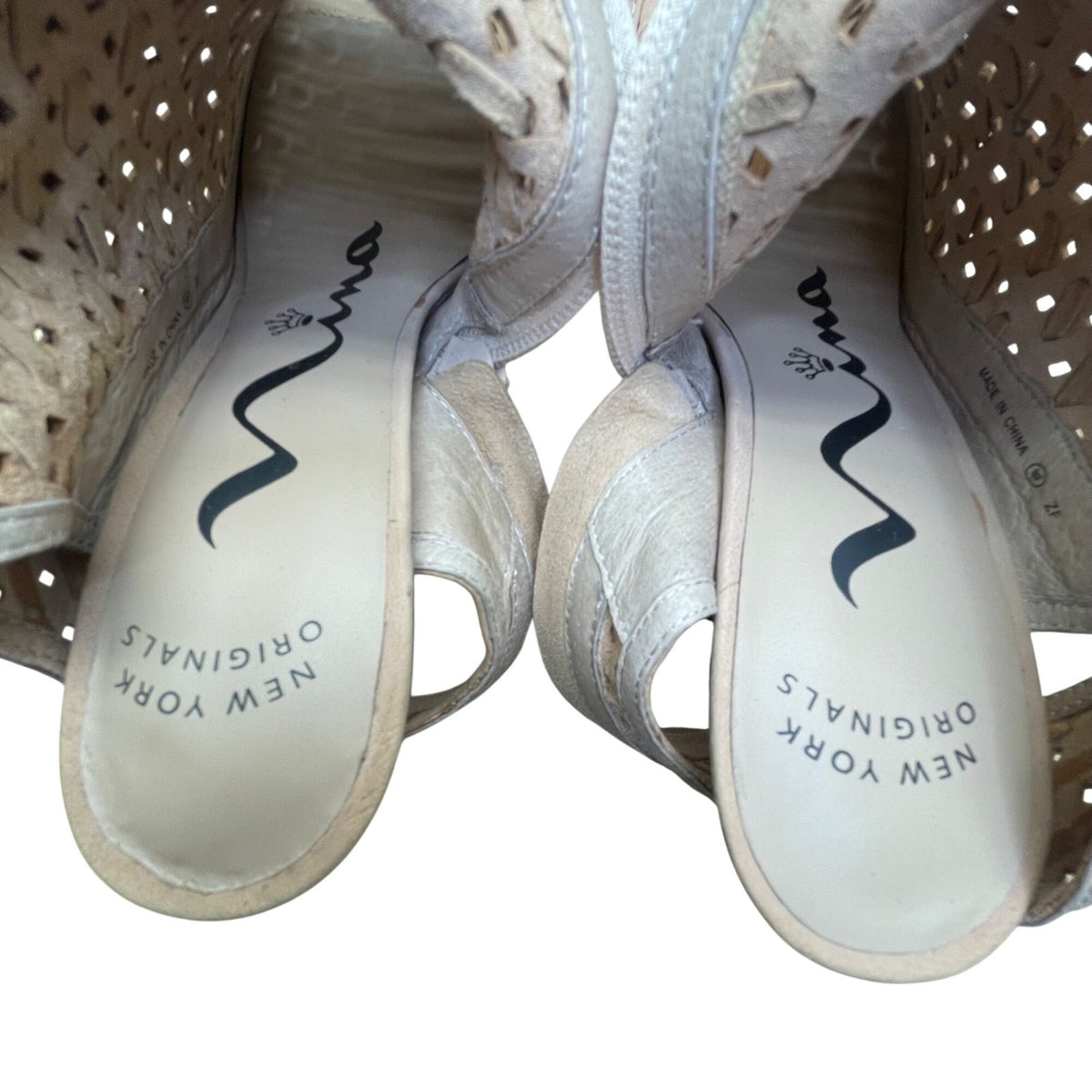 Nina New York Women’s Tan Peep Toe Mesh Cutout Heeled Sandals Size 6.5M