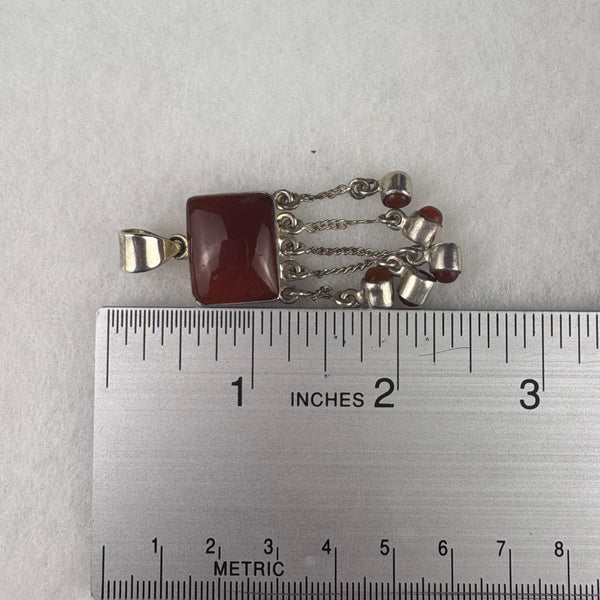 Sterling Silver Carnelian Pendant Red Gemstone Dangling Beads Retro Silver 925