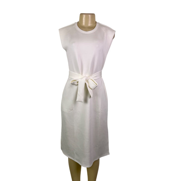 Spanx Women White Sleeveless Belted Midi Dress AirEssentials Pockets Size M