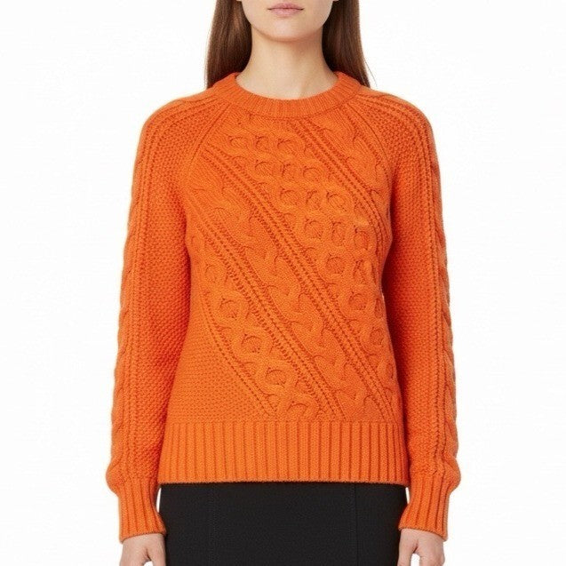 J. Crew Womens Bright Orange Cable Knit Sweater Cozy Lightweight Sz M