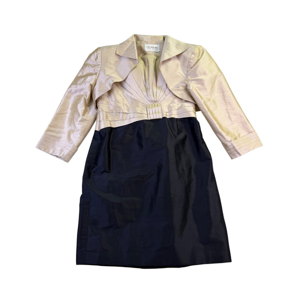Occasions Mon Cheri Women Champagne & Black Silk Dress With Bolero Size 6 Formal