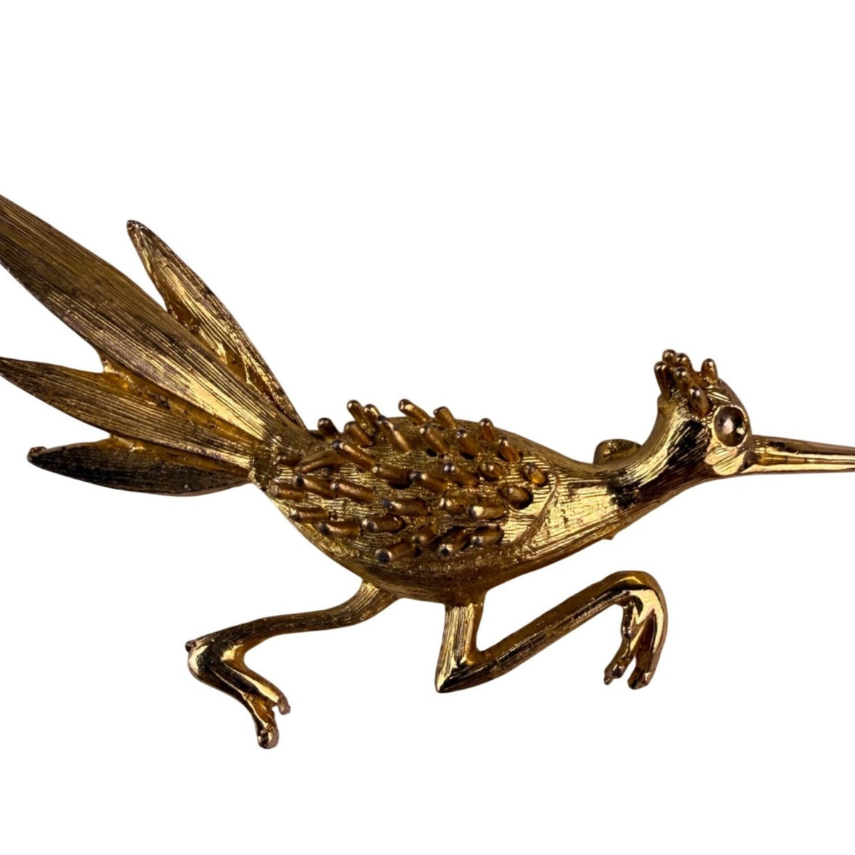 Vintage Gold Tone Roadrunner Brooch Pin Speckled Detailing Retro Jewelry