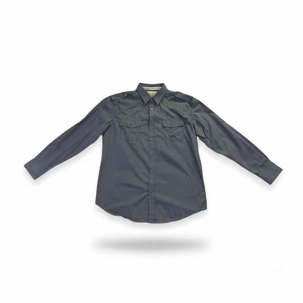 Coastal Mens Gray Cotton Long Sleeve Button-Down Military Style Shirt Size XL