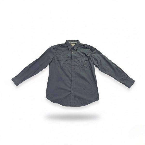 Coastal Mens Gray Cotton Long Sleeve Button-Down Military Style Shirt Size XL