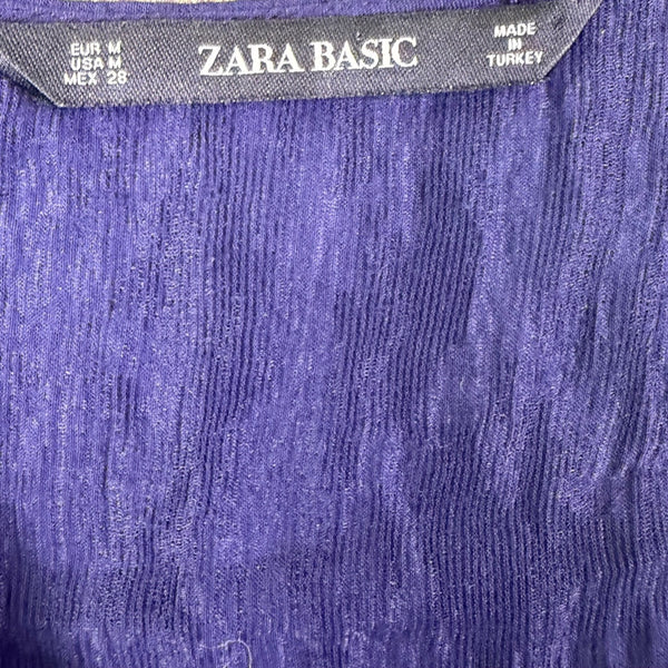 Zara Basic Womens Navy Cotton Long-Sleeve Maxi Wrap Dress With Tie Belt Sz  M