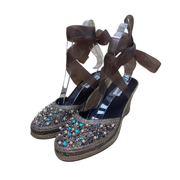 Steve Madden Women’s Brown Embellished Espadrille Bommbay Wedge Sandals Size 8