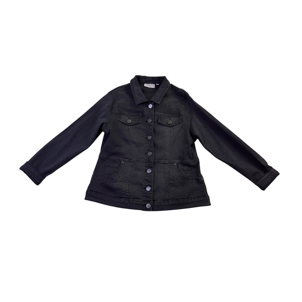 D2 Womens Black Button-Up Studded Denim Jacket Stylish Design Sz M