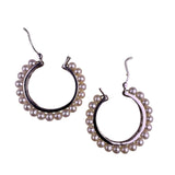 Sterling 925 Women Silver Tone Hoop Earrings Pearls Handmade Vintage