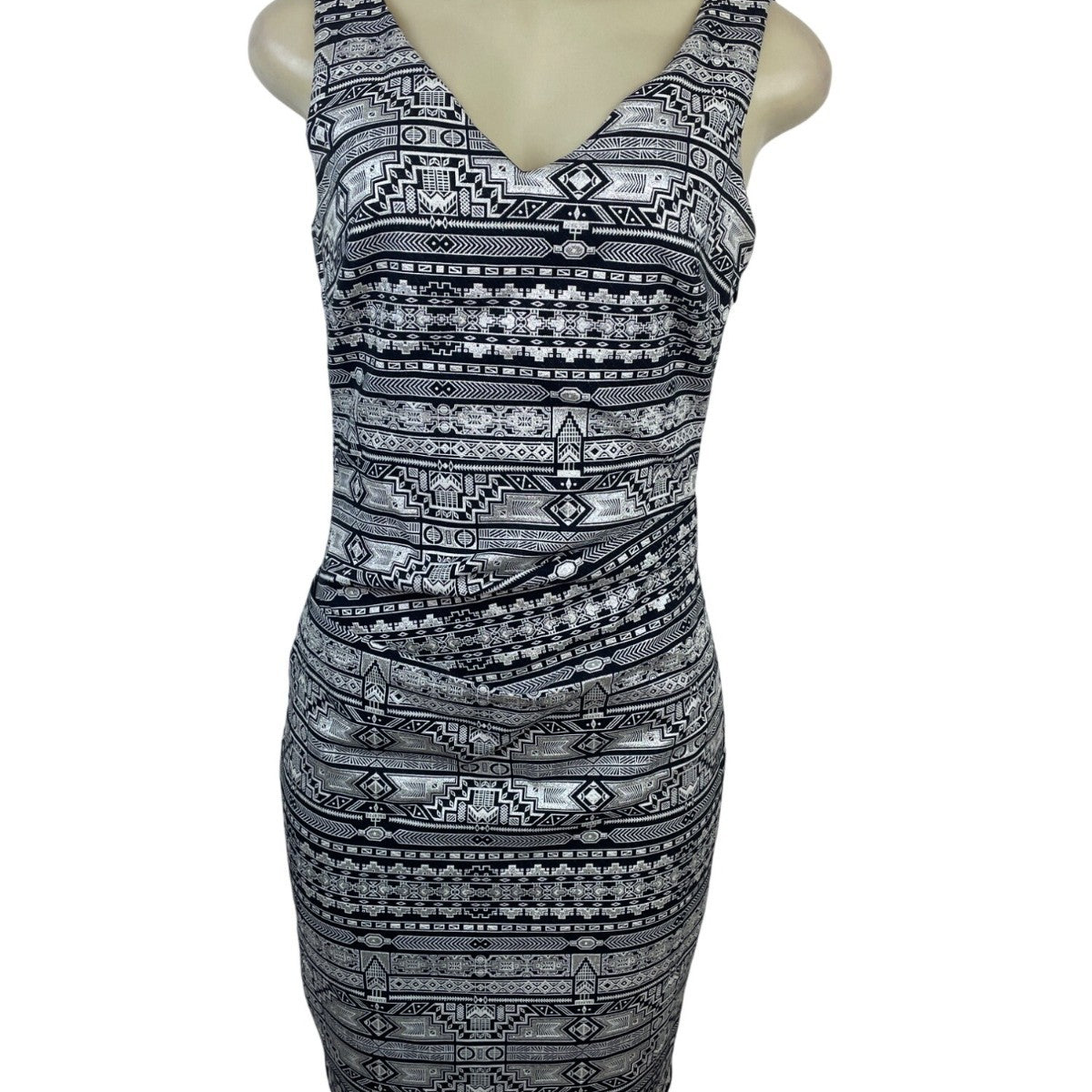 Nicole Miller Artelier Black & White Tribal Print Sleeveless Sheath Dress Sz 10