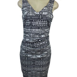 Nicole Miller Artelier Black & White Tribal Print Sleeveless Sheath Dress Sz 10