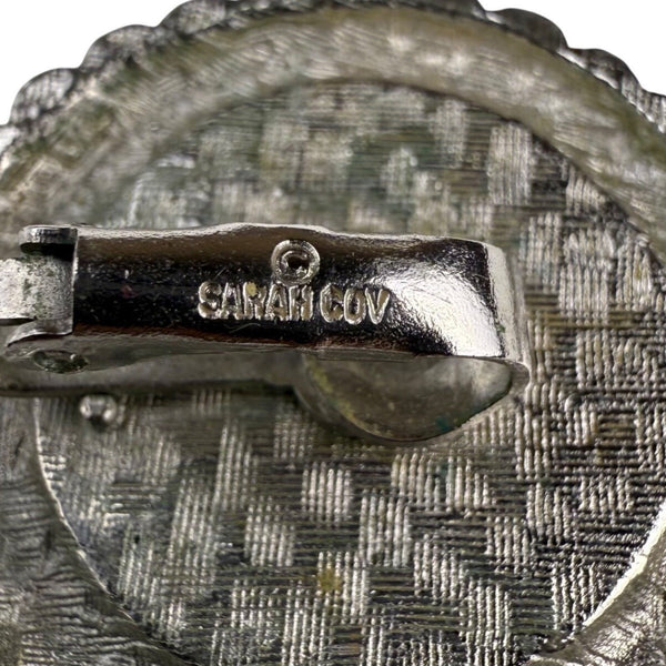 Sarah Coventry Womens Silver Tone Clip-On Earrings Retro 1960s Scalloped Black A