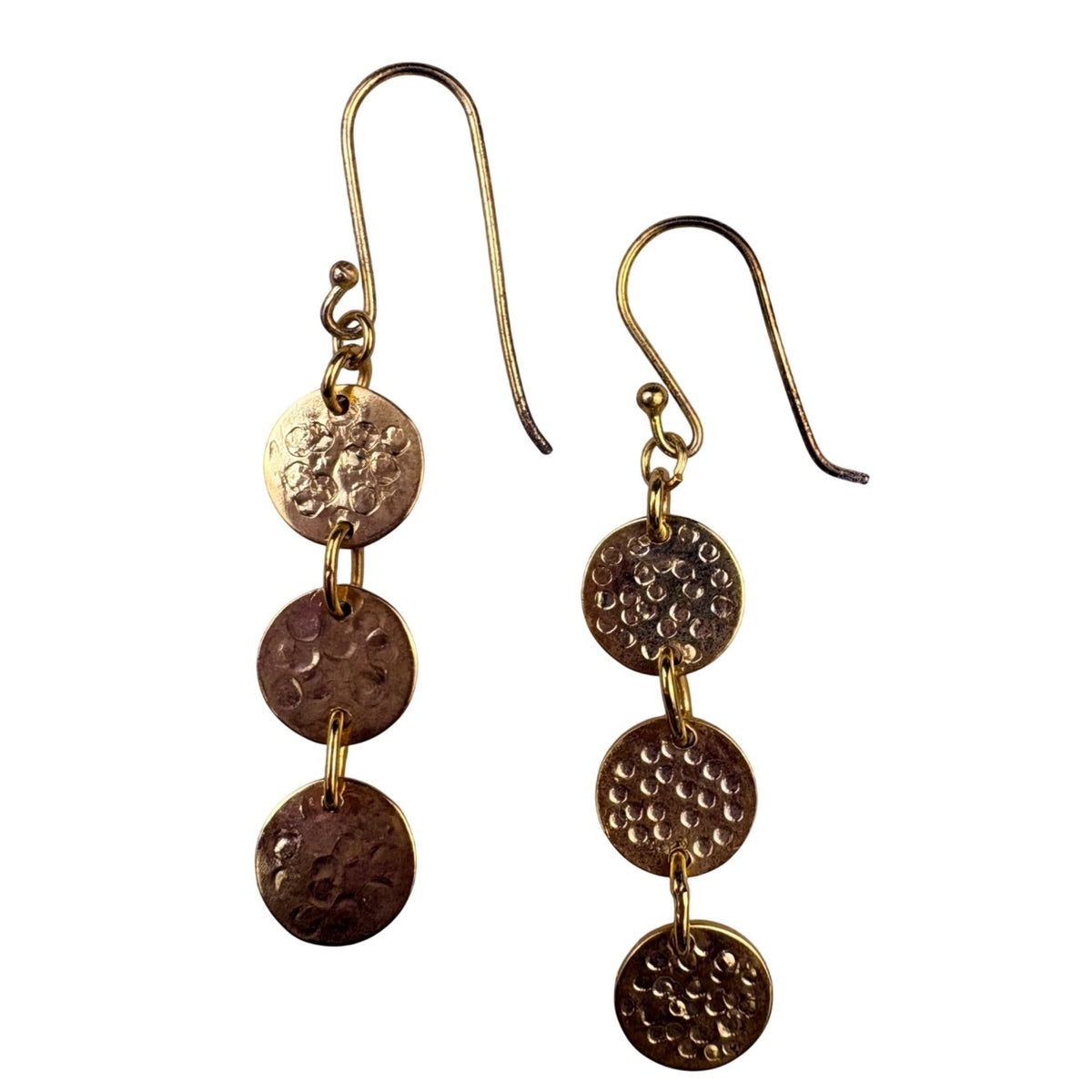 Primavera Womens Gold Tone Sterling Dangle Earrings 3 Hammered Discs 24 Karat