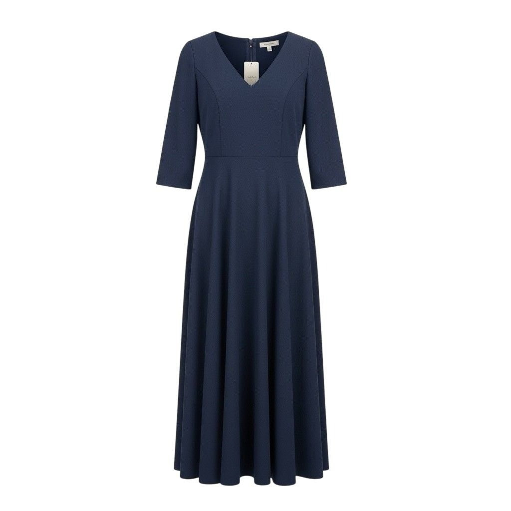 Azazie Womens Navy Midi Dress Stylish Fit & Flare 3/4 Sleeves  Sz- A16