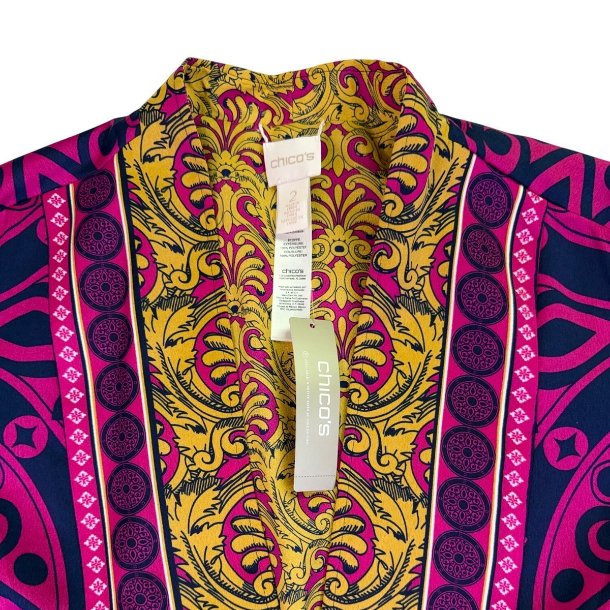 Chicos Womens Pink & Yellow Open Front Kimono With Bold Abstract Pattern Size 2