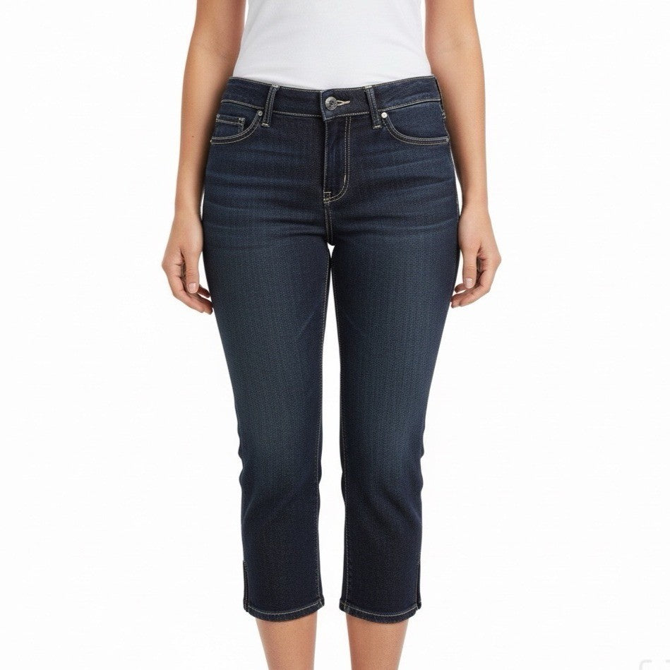 White House Black Market Womens Black Cotton Blend Cropped Capri Jeans Size 6