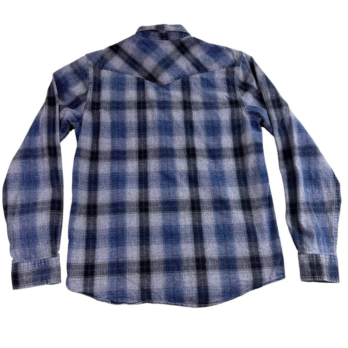 Lucky Brand Mens Blue Cotton Plaid Button-Up Western Shirt Front Pockets Size M