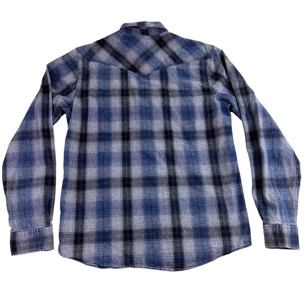Lucky Brand Mens Blue Cotton Plaid Button-Up Western Shirt Front Pockets Size M
