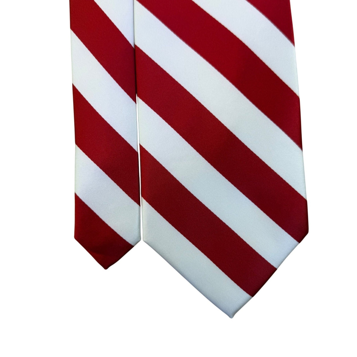 Tiemart Mens Red & White Striped Polyester Handmade Necktie 58 Inches Long