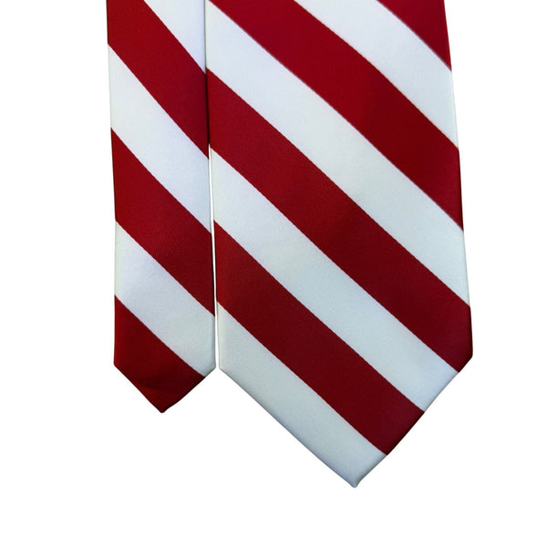 Tiemart Mens Red & White Striped Polyester Handmade Necktie 58 Inches Long