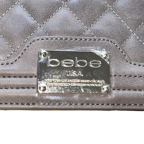 Bebe Women’s Gray Faux Leather Quilted With Gold Chain Strap Shoulder Bag