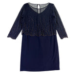 Patra Womens Navy Beaded Sheath Dress With Sheer Overlay Size 12